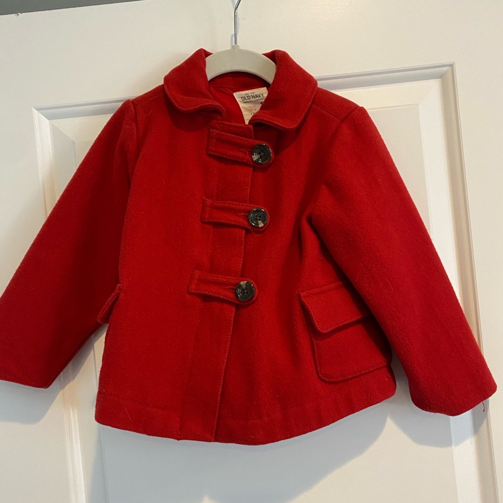 Old Navy red pea coat size 3T